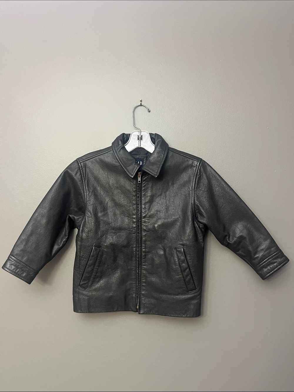 GAP Black Kids' Leather Bomber Zip Jacket - Size XS (4T)